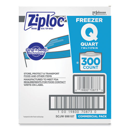 Image of Ziploc® 364957 Zipper Freezer Bags, 32 oz, 7" x 7.75", Clear, 300/Carton