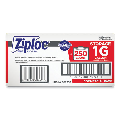Image of Ziploc® 364948 Double Zipper Storage Bags, Triple System Seal, Gallon, 10.56" x 10.75", Clear, 250/Box