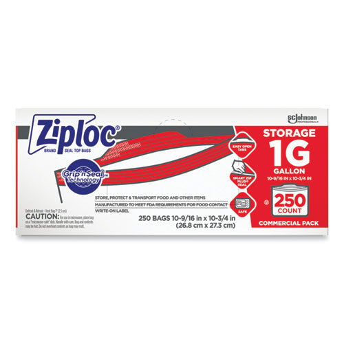 Image of Ziploc® 364948 Double Zipper Storage Bags, Triple System Seal, Gallon, 10.56" x 10.75", Clear, 250/Box
