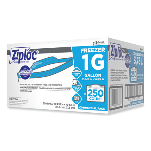Image of Ziploc® 364937 Zipper Freezer Bags, 1 gal, 10.56" x 10.75", Clear, 250/Carton
