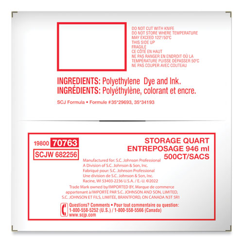 Image of Ziploc® 364899 Double Zipper Storage Bags, Quart, 7" x 7.75", Clear, 500/Box