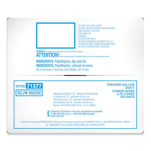 Image of Ziploc® 364937 Zipper Freezer Bags, 1 gal, 10.56" x 10.75", Clear, 250/Carton