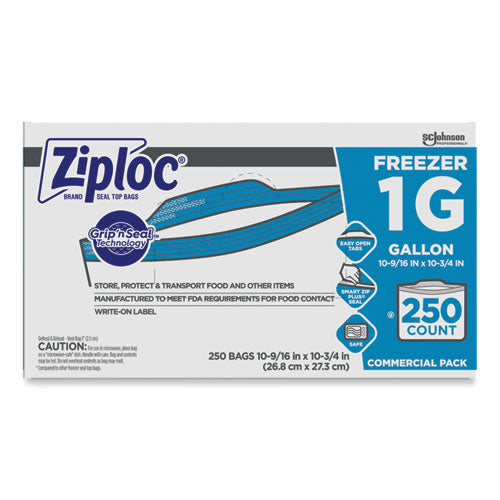 Image of Ziploc® 364937 Zipper Freezer Bags, 1 gal, 10.56" x 10.75", Clear, 250/Carton