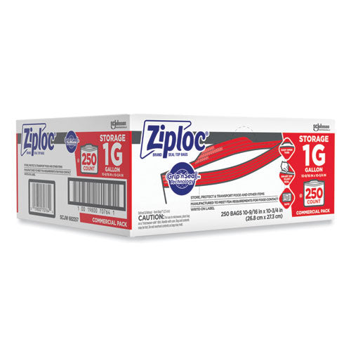 Image of Ziploc® 364948 Double Zipper Storage Bags, Triple System Seal, Gallon, 10.56" x 10.75", Clear, 250/Box