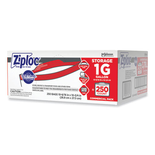 Image of Ziploc® 364948 Double Zipper Storage Bags, Triple System Seal, Gallon, 10.56" x 10.75", Clear, 250/Box