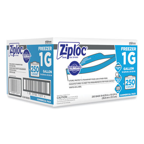 Image of Ziploc® 364937 Zipper Freezer Bags, 1 gal, 10.56" x 10.75", Clear, 250/Carton