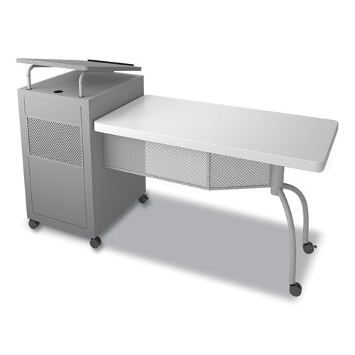 Image of Oklahoma Sound® EDPD Edupod Teacher's Desk and Lectern Combo, 24" x 68" x 45", Gray Hammer Tone