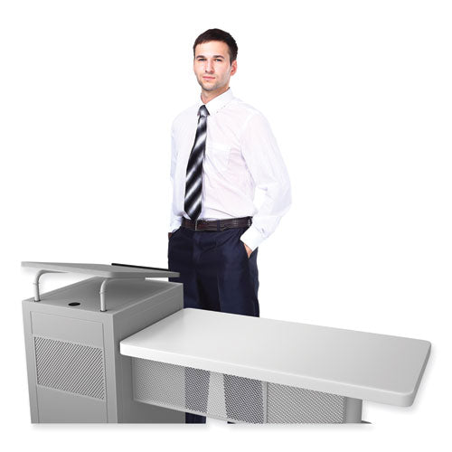 Image of Oklahoma Sound® EDPD Edupod Teacher's Desk and Lectern Combo, 24" x 68" x 45", Gray Hammer Tone