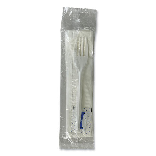Image of Boardwalk® BWK3KITMW Three-Piece Utensil Set, Fork/Napkin/Salt, Plastic, White, 500/Carton