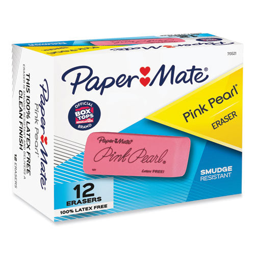Image of Paper Mate® 70521 Pink Pearl Eraser, For Pencil Marks, Rectangular Block, Large, Pink, 12/box