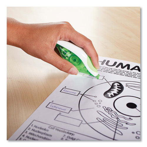Image of Paper Mate® Liquid Paper® 660415K DryLine Grip Correction Tape, Non-Refillable, 0.2" x 27.92 ft, White Tape, Translucent Green/White Dispenser