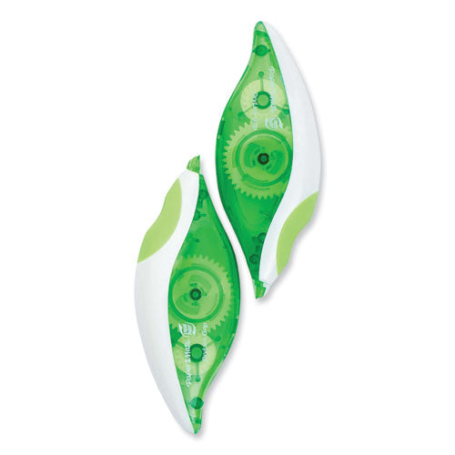 Image of Paper Mate® Liquid Paper® 662415K DryLine Grip Correction Tape, Non-Refillable, 0.2" x 27.92 ft, White Tape, Translucent Green/White Dispenser, 2/Pack
