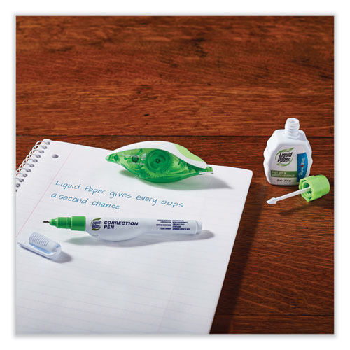 Image of Paper Mate® Liquid Paper® 662415K DryLine Grip Correction Tape, Non-Refillable, 0.2" x 27.92 ft, White Tape, Translucent Green/White Dispenser, 2/Pack