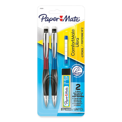 Image of Paper Mate® 1738795 ComfortMate Ultra Pencil Starter Set, 0.5 mm, HB (#2), Black Lead, Assorted Barrel Colors, 2/Pack