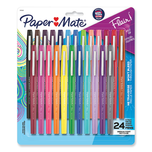 Image of Paper Mate® 1978998 Point Guard Flair Felt Tip Porous Point Pen, Stick, Medium 0.7 Mm, Assorted Tropical Vacation Ink And Barrel Colors, 24/pack