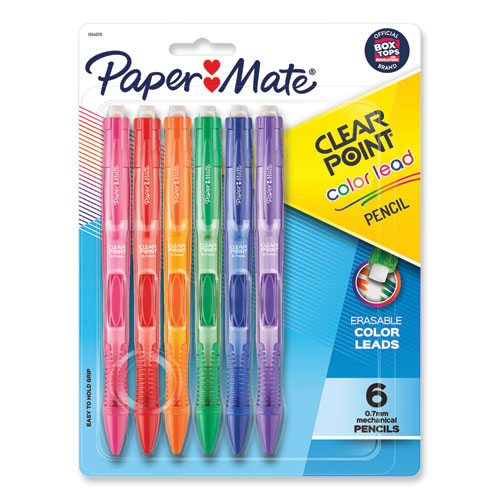 Image of Paper Mate® 1984678 Clearpoint Color Mechanical Pencils, 0.7 mm, Assorted Lead and Barrel Colors, 6/Pack