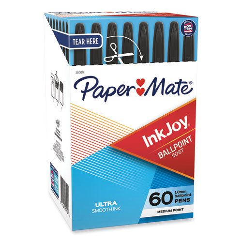 Image of Paper Mate® 2013311 InkJoy 50ST Ballpoint Pen, Stick, Medium 1 mm, Black Ink, Clear Barrel, 60/Pack