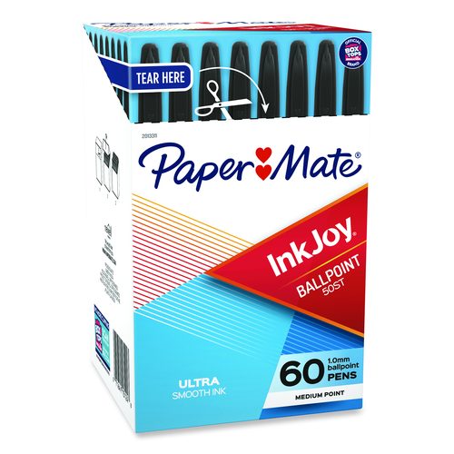 Image of Paper Mate® InkJoy 50ST Ballpoint Pen, Stick, Medium 1 mm, Black Ink, Clear Barrel, 60/Pack