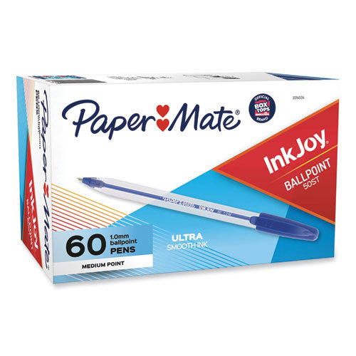 Image of Paper Mate® 2014534 InkJoy 50ST Ballpoint Pen, Stick, Medium 1 mm, Blue Ink, Clear Barrel, 60/Pack