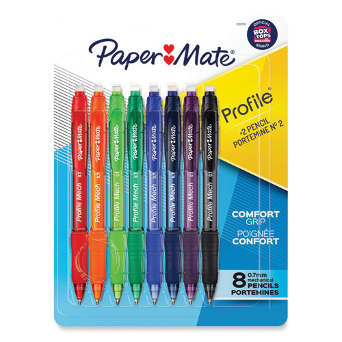 Image of Paper Mate® 2105705 Profile Mechanical Pencils, 0.7 Mm, Hb (#2), Black Lead, Assorted Barrel Colors, 8/pack