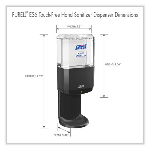 Image of PURELL® 6424-01 Es6 Touch Free Hand Sanitizer Dispenser, 1,200 Ml, 5.25 X 8.56 X 12.13, Graphite