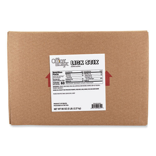 Image of Office Snax® 00654 Lick Stix Suckers, Randomly Assorted Flavors, 5 lb Bag