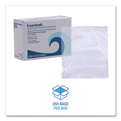 Image of Boardwalk® BWK1GALFZRBAG Reclosable Freezer Storage Bags, 1 gal, 10.5" x 11", Clear, 250/Box