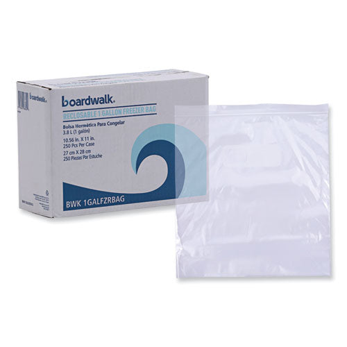 Image of Boardwalk® BWK1GALFZRBAG Reclosable Freezer Storage Bags, 1 gal, 10.5" x 11", Clear, 250/Box