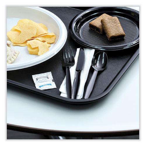 Image of BoardwalkÂ® Six-Piece Cutlery Kit, Mediumweight, Fork/Knife/Napkin/Pepper/Salt/Spoon, Plastic, Black, 250/Carton