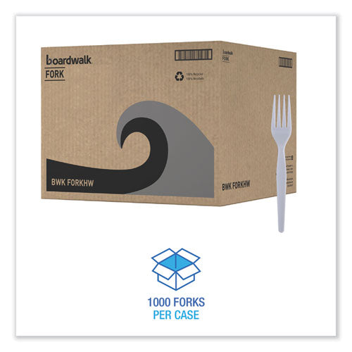 Image of Boardwalk® BWKFORKHW Heavyweight Polystyrene Cutlery, Fork, Plastic, White, 1,000/Carton