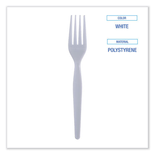 Image of Boardwalk® BWKFORKHW Heavyweight Polystyrene Cutlery, Fork, Plastic, White, 1,000/Carton