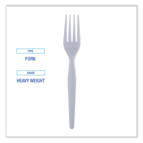 Image of Boardwalk® BWKFORKHW Heavyweight Polystyrene Cutlery, Fork, Plastic, White, 1,000/Carton