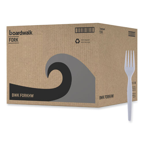 Image of Boardwalk® BWKFORKHW Heavyweight Polystyrene Cutlery, Fork, Plastic, White, 1,000/Carton