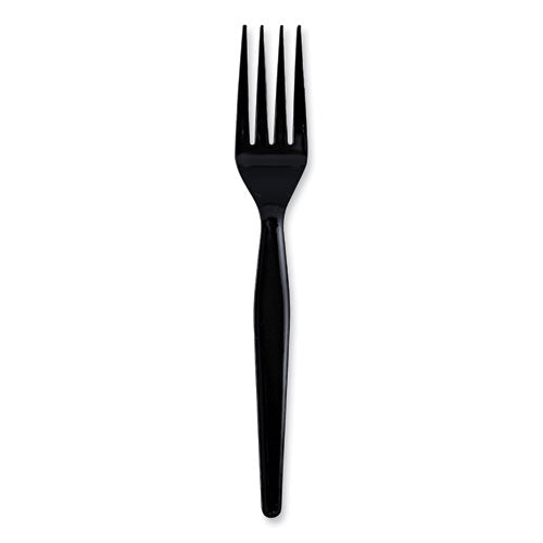 Image of Boardwalk® BWKFORKHWPSBIW Heavyweight Wrapped Polystyrene Cutlery, Fork, Plastic, Black, 1,000/Carton