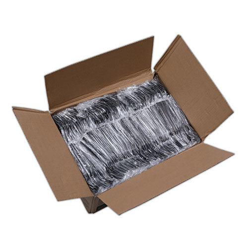 Image of Boardwalk® BWKFORKHWPSBIW Heavyweight Wrapped Polystyrene Cutlery, Fork, Plastic, Black, 1,000/Carton