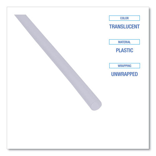 Image of Boardwalk® BWKJSTU775T50 Jumbo Straws, Unwrapped, 7.75", Plastic, Translucent, 250/Pack, 50 Packs/Carton