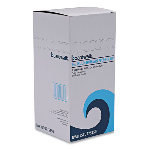 Image of Boardwalk® BWKJSTU775T50 Jumbo Straws, Unwrapped, 7.75", Plastic, Translucent, 250/Pack, 50 Packs/Carton