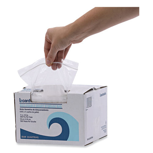 Image of Boardwalk® BWKQUARTBAG Reclosable Food Storage Bags, Quart, 7" x 8", Clear, 500/Box