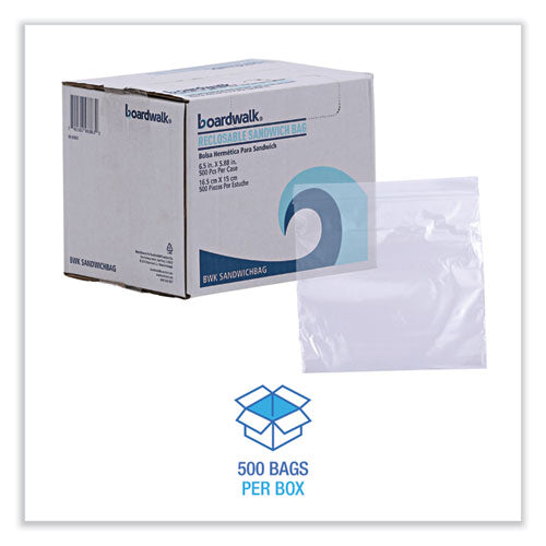 Image of Boardwalk® BWKSANDWICHBAG Reclosable Food Storage Bags, Sandwich, 6.5" x 5.89", Clear, 500/Box