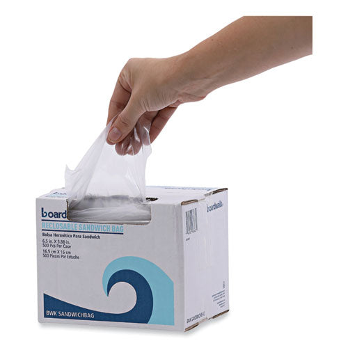 Image of Boardwalk® BWKSANDWICHBAG Reclosable Food Storage Bags, Sandwich, 6.5" x 5.89", Clear, 500/Box