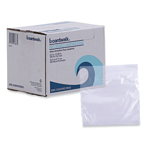Image of Boardwalk® BWKSANDWICHBAG Reclosable Food Storage Bags, Sandwich, 6.5" x 5.89", Clear, 500/Box
