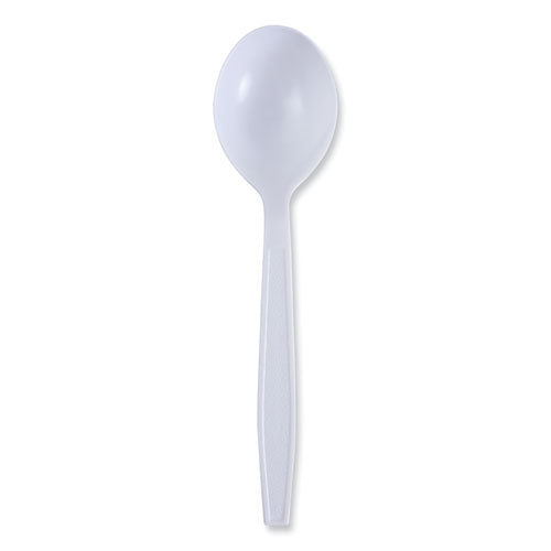 Image of Boardwalk® BWKSSHWPPWIW Heavyweight Wrapped Polypropylene Cutlery, Soup Spoon, Plastic, White, 1,000/Carton