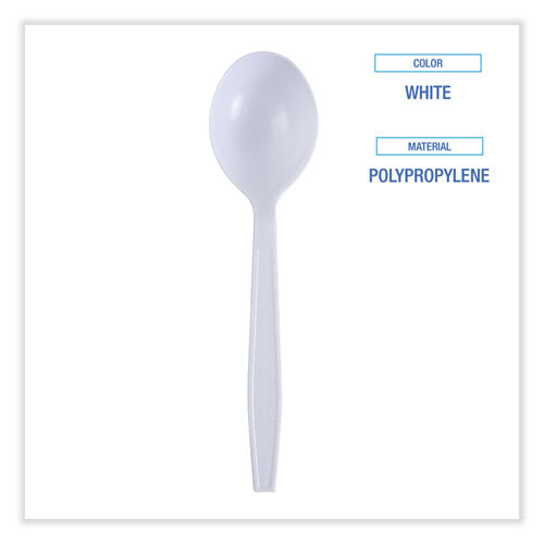 Image of Boardwalk® BWKSSHWPPWIW Heavyweight Wrapped Polypropylene Cutlery, Soup Spoon, Plastic, White, 1,000/Carton