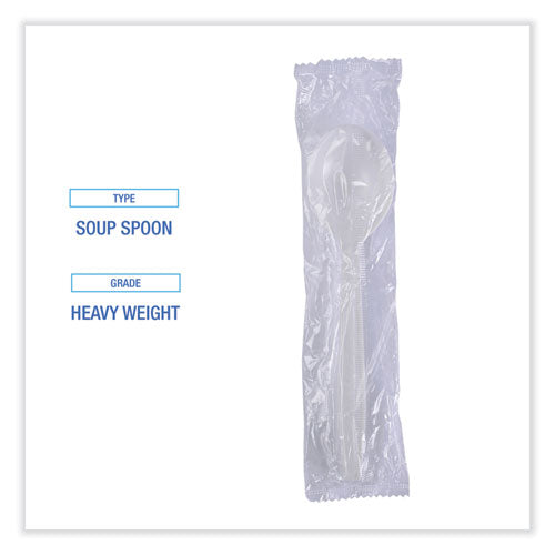 Image of Boardwalk® BWKSSHWPPWIW Heavyweight Wrapped Polypropylene Cutlery, Soup Spoon, Plastic, White, 1,000/Carton