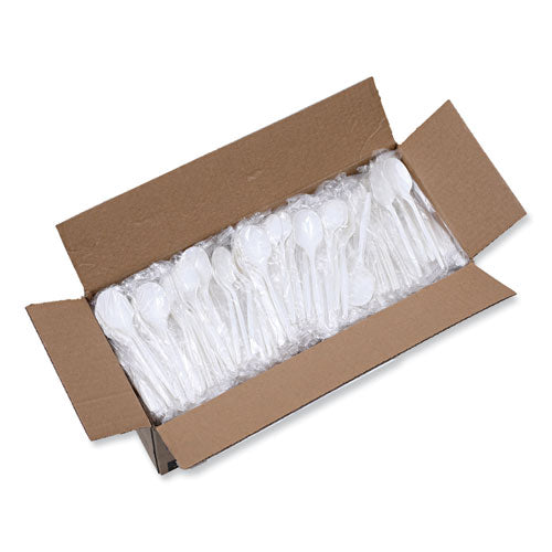 Image of Boardwalk® BWKSSHWPPWIW Heavyweight Wrapped Polypropylene Cutlery, Soup Spoon, Plastic, White, 1,000/Carton