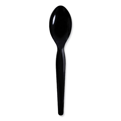 Image of Boardwalk® BWKTSHWPSBIW Heavyweight Wrapped Polystyrene Cutlery, Spoon, Plastic, Black, 1,000/Carton