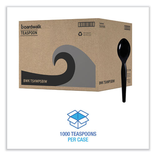 Image of Boardwalk® BWKTSHWPSBIW Heavyweight Wrapped Polystyrene Cutlery, Spoon, Plastic, Black, 1,000/Carton