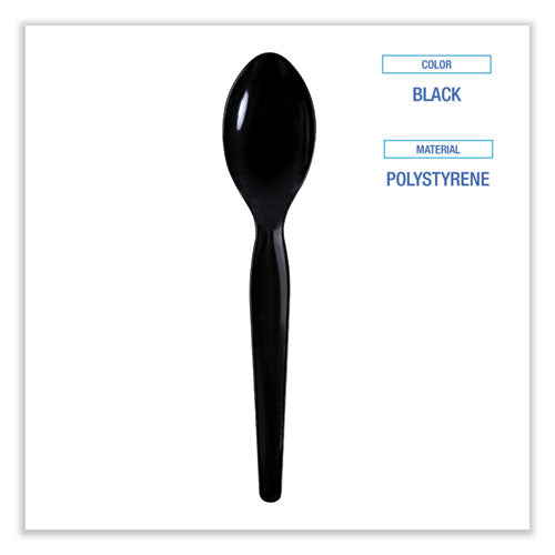 Image of Boardwalk® BWKTSHWPSBIW Heavyweight Wrapped Polystyrene Cutlery, Spoon, Plastic, Black, 1,000/Carton