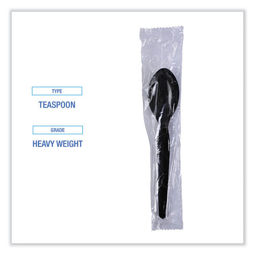 Image of Boardwalk® BWKTSHWPSBIW Heavyweight Wrapped Polystyrene Cutlery, Spoon, Plastic, Black, 1,000/Carton