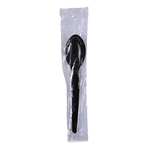 Image of Boardwalk® BWKTSHWPSBIW Heavyweight Wrapped Polystyrene Cutlery, Spoon, Plastic, Black, 1,000/Carton